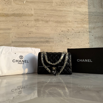 Chanel Paris Limited Edition Double Flap Lambskin Bag ( BLACK)