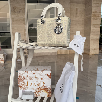 Christian dior Lady Dior Bag(WHITE cannage silk with crystal bead embroidery)