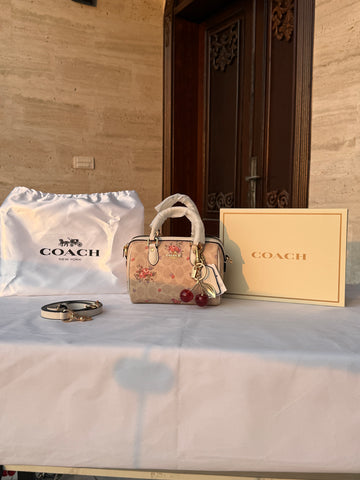 COACH LIGHT BROWN FLOWER PATTERN BAG CHERRY CHARM