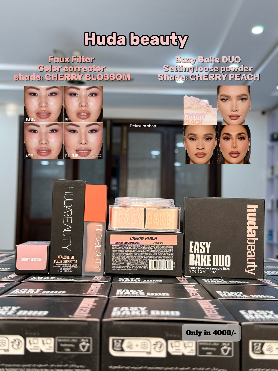 HUDA BEAUTY Deal EASY BAKE DUO LOOSE POWDER + FAUXFILTER Under Eye Color Corrector
